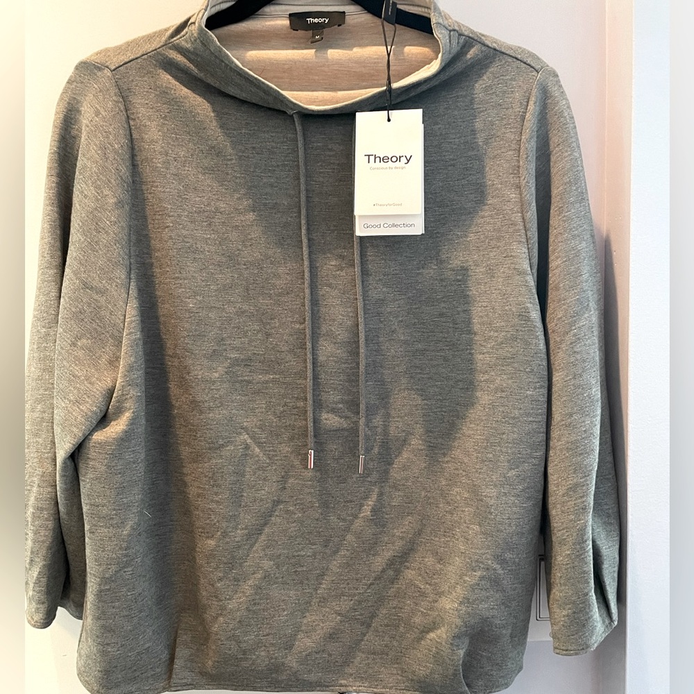 NWT Theory size M grey Mel/Oat Mel double knit drawstring top sweatshirt 🔥 😎